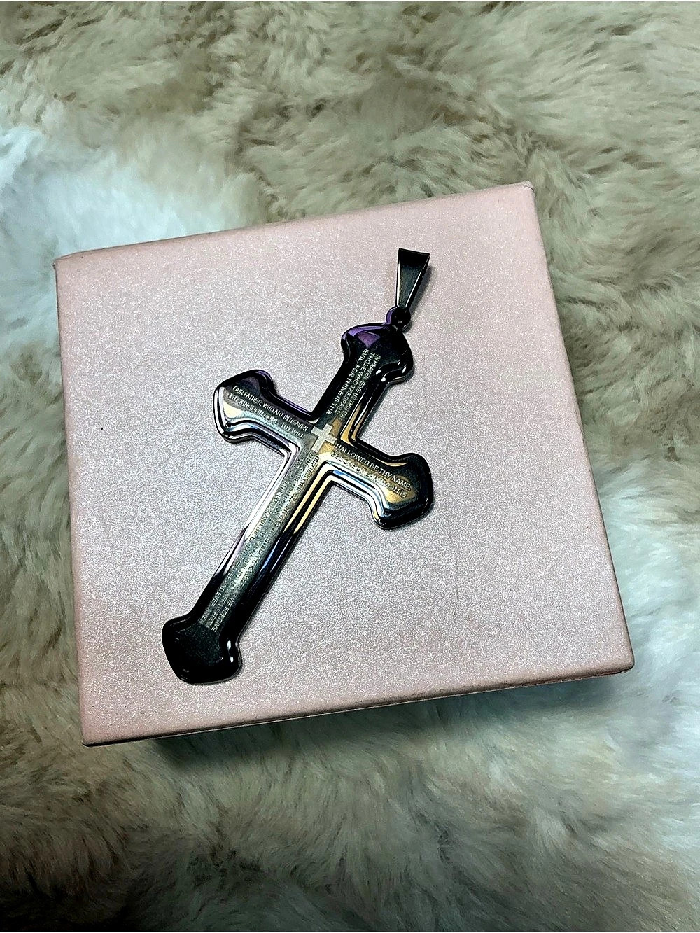 Black Lord’s Prayer Cross Pendant Engraved Christian Faith Religious Jewelry